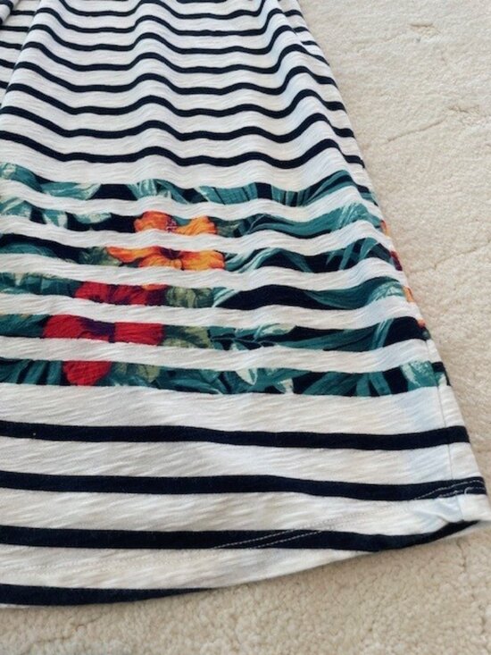 TOMMY BAHAMA Sleeveless Blue White Striped w/Tropical Print Cotton Dress MEDIUM - Picture 2 of 14